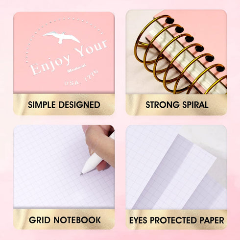 FLYING EAGLE 8.5 x 11 Large Graph Notebook, 210 Pages, Hardcover Graphing Notebook for Men Women, Pink