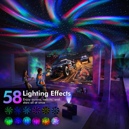 Rossetta 58 Dual Lens Galaxy Projector, Star Projector for Bedroom with Light Effects, Night Light Projector with White