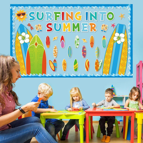Summer Classroom Bulletin Board Decorations - Surfboard Surfing Paper Cutouts for School Supplies