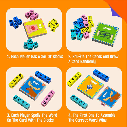 80 Word Spelling Game, First Words with Wooden Alphabet Puzzle Blocks CVC Words Sight Words Learning Letter Matching