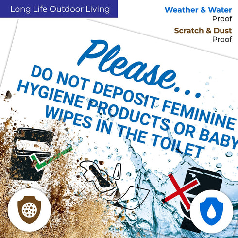 10x14 Inches, .040 Please Do Not Deposit Feminine Products Baby Wipes in Toilet with Graphic Sign, Rust Free Aluminum