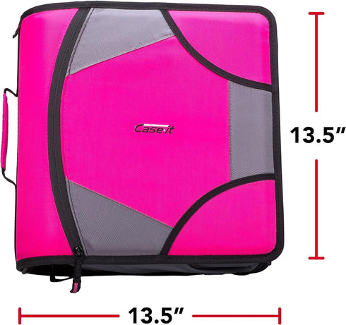 Case-it The King Sized Zip Tab Zipper Binder, 4 Inch D-Rings, 5 Subject File Folder, 800 Sheet Capacity, Magenta