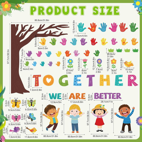 Pasimy Student Diversity Bulletin Board Sets - Boho Classroom Decor with Rainbow Equality Tree Handprint Cutouts