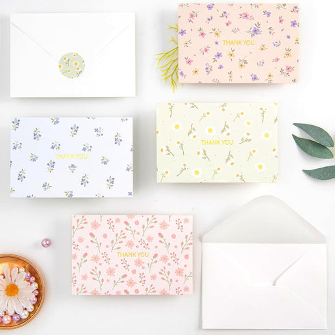 50 Pack 6 Crisky Floral Thank You Cards with Envelopes & Stickers for Birthday, Baby Shower,Bridal Shower, Wedding
