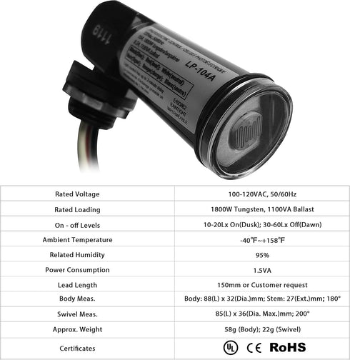 GBAYSA 1 Pack Outdoor Photoelectric Sensor,Dusk to Dawn Swivel Mount Conduit Lighting Control with Photocell,Automatic