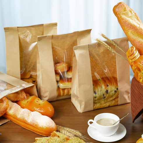 25 Pack Packaging Gifting(8.27x13.6x3.54In) NPLUX Sourdough Bread Bags for Homemade Bread with Tin Tie Tab Lock Bakery