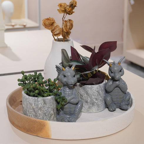 Guichifun Dragon Pen Holders, Set of 2 Cute Decor Figurines for Desk, Fashion Organizers for Women and Kids
