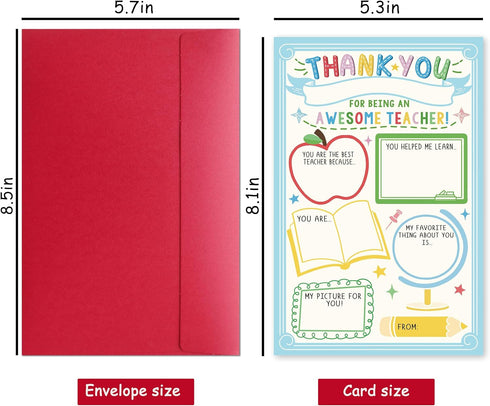 Bewoow Thank You Card Gift for Teacher, Fill in the Blank Appreciation Card from Kids, Interactive Thank You Gift