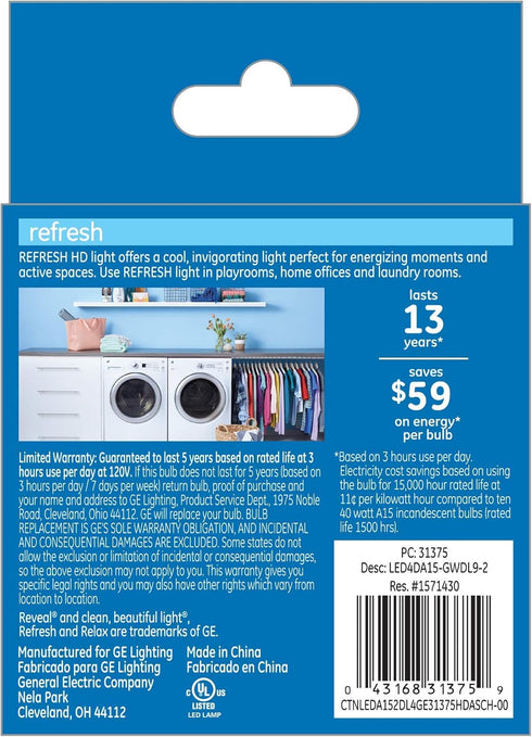 Bulbs, 40 A15 Bulbs (2 Pack) GE Refresh LED Light Watt, Daylight, Ceiling Fan