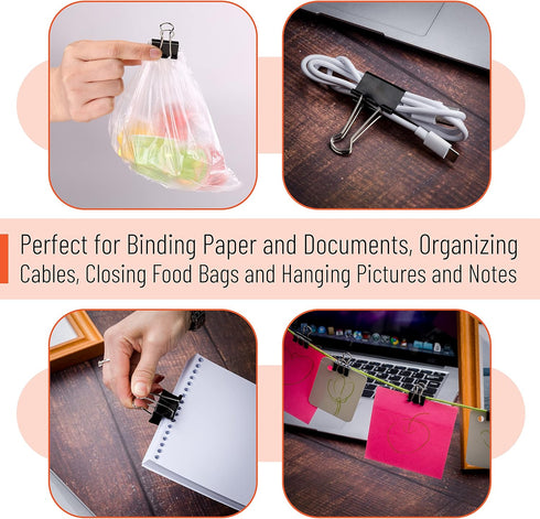 Mr. Pen- Binder Clips, 100 pc, Assorted Sizes Black, Paper Clamps for Office, Black Binder Clips