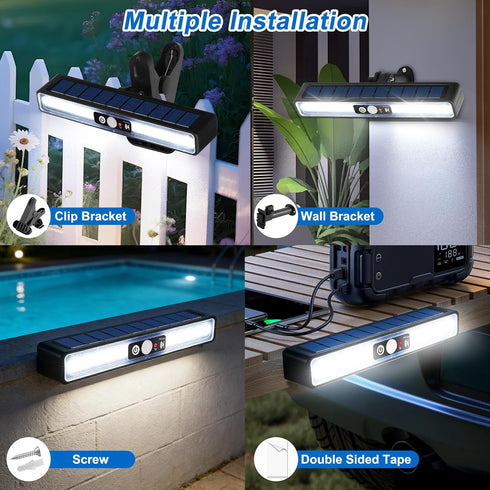 2 Pack 72 3 6000K, Clip On Solar Motion Sensor Outdoor Lights, LED Solar Fence Lights Waterproof with Modes, Portable