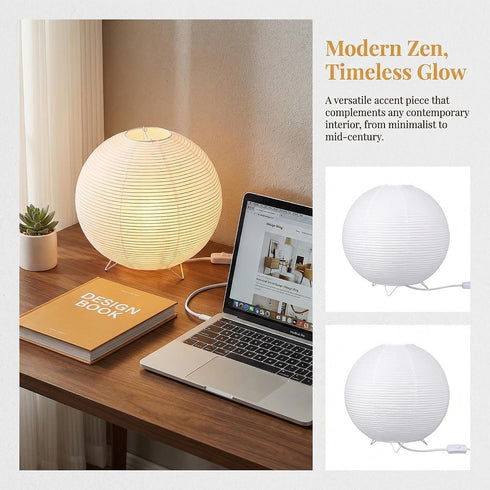 E14 Bulb, Totority Modern Paper Table Lamp, Japanese Lantern Style Bedside Night Light for Bedroom & Living Room