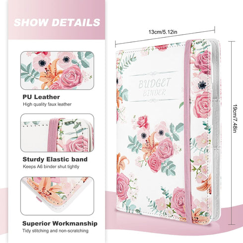 Onlyesh Budget Binder with Zipper Envelopes, 28Pcs Cash Envelopes for Budgeting, Money Organizer (RoseWhite)