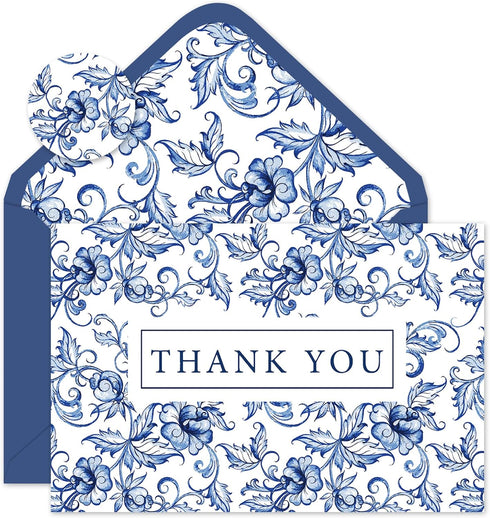 FYSUIMU 50 Pack Blue White Floral Thank You Cards Boxed Chinoiserie Flower