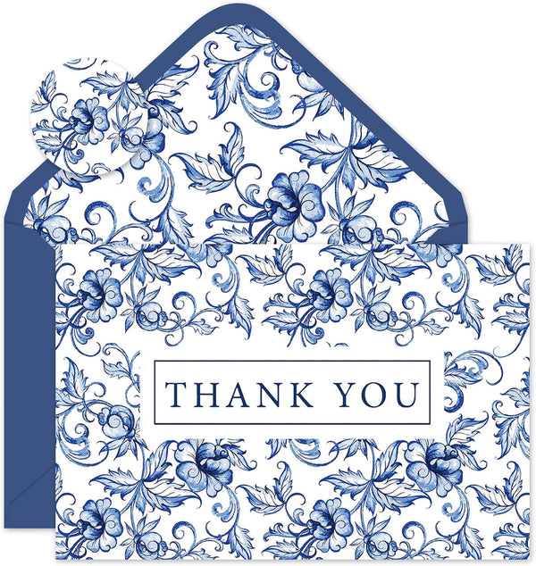 FYSUIMU 50 Pack Blue White Floral Thank You Cards Boxed Chinoiserie Flower