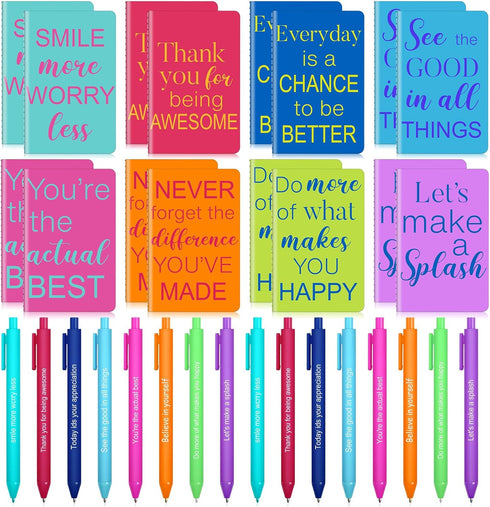 Funrous 32 Pcs Motivational Quote Pens - Inspirational Notepads Mini Journal with Ballpoint Pen, Gift Set for Students