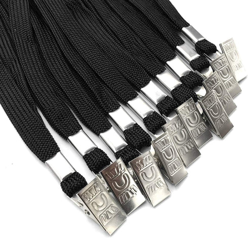 Black Lanyards 25 Pack - Comfortable Breakaway Neck Straps with Premium Bulldog Clip for Badges