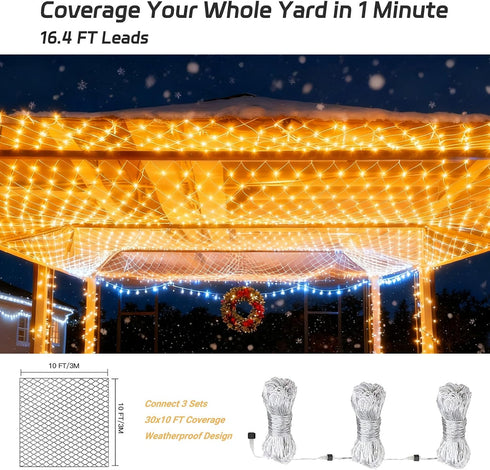 10x10 8 3 Sets, 3010 270 Net Lights Outdoor FT, Modes Connectable Mesh Lights with Plug- Connect FT Coverage, LED