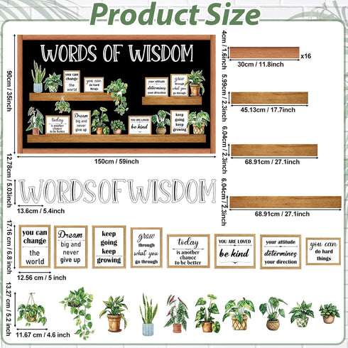 Set Greenery Bookshelf Bulletin Board Plant Motivational Classroom Decor Inspirational Quote Frame Potted Plant Cutout