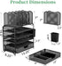 Simple Trending 5 Tier Mesh Desk File Organizer with Sliding Drawer, Paper Letter Tray for Office Home, Black