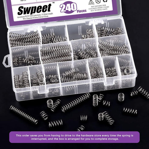 Swpeet 240Pcs Stainless Steel Compression Springs Assortment Kit, Mini Extension Springs for Shop Repairs