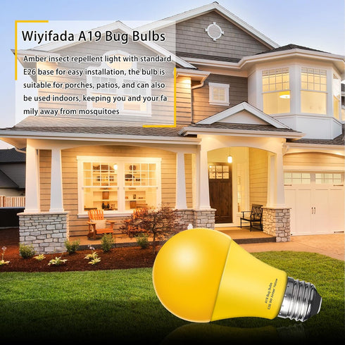 LED Bug Light Bulbs Outdoor, 4 Pack, Dimmable 9W Amber Yellow, Replace up to 60W, A19 Bug Lights for Outside, Porch