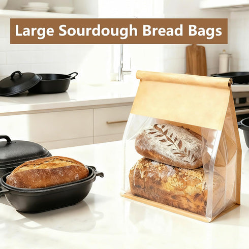 GOULIKFUL 100 Pack 12.2x10.6x6.1 Inches Packaging Extra Large Paper Bread Bags for Homemade Bread Sourdough Bags