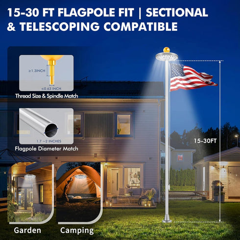 29 15-30 PPQ Flag Pole Light Solar Powered, LED Extra Bright Silver Flagpole Light for Ft Poles, Waterproof Lighting on