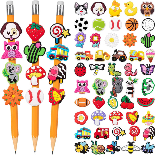 Pencil Clip Topper, 50 Pcs Different Pencil Decoration, Cute Charms for Kids, Students, School Gifts