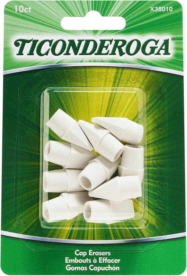 Ticonderoga Pencil Cap Erasers, White, 10 Count, 6 Packs