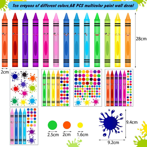 Outus 192 Pieces Crayon Wall Decals Splatter and Multicolor Paint Wall Sticker Crayon Splotches Polka Dot Decors