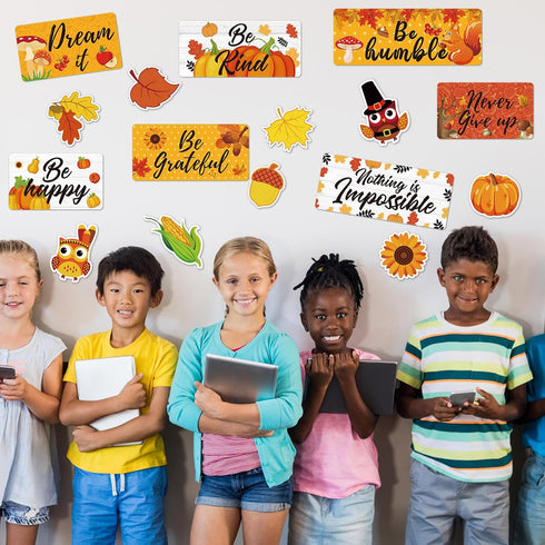 Whaline 37Pcs Fall Thanksgiving Motivational Bulletin Board Decor Autumn Inspirational Rules Poster Set