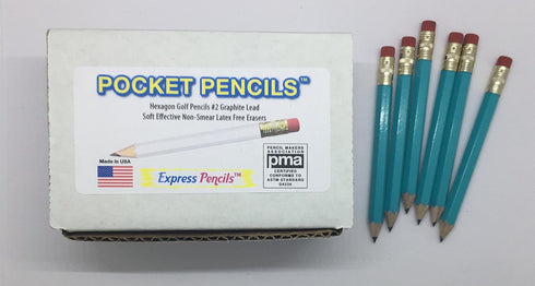 Express Pencils Half Pencils with Eraser - Light Turquoise Mini Non-Toxic Hexagon Golf Pocket Pencils, Box of 72