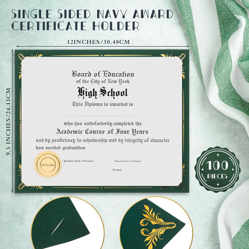 Fainne 100 Pcs Certificate Holder Foil Border 8.5 x 11 Inch Single Sided Award Certificates Cover for Letter Size