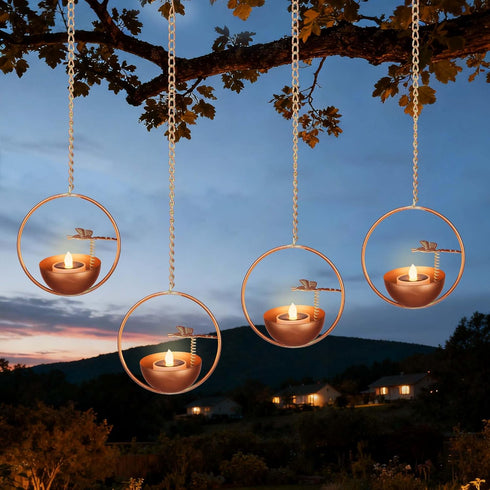 Solar Hanging Lanterns, Dragonfly Style Outdoor Chandelier, Waterproof Auto On/Off Solar Tea