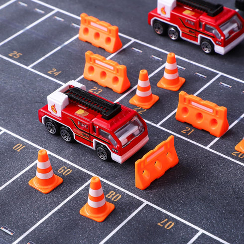 TOPPERFUN 48Pcs Set, Mini Plastic Traffic Cones, Miniature Fence Barricade Signs, Construction Road Small Orange Cone