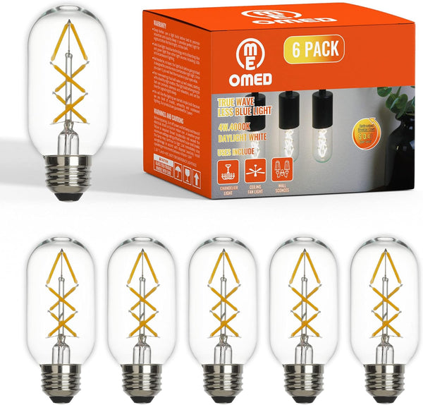 Fishbone LED Filament Vintage Edison Light Bulbs, T45/T14 E26 4W Antique Tubular, 400LM 4000K, 6 Pack