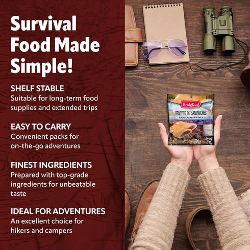3 Pack Backpacking Bridgford Italian Sausage - Shelf-Stable Survival Food Storage Meals - - Italian Flavored Camping