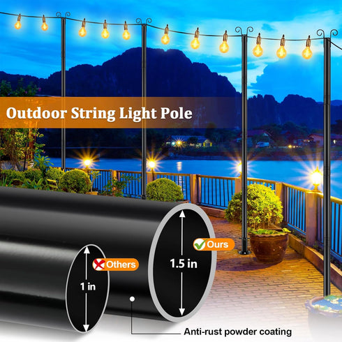 COCONUT 8FT (1 String Light Pole for Ground, Heavy Duty Adjustable Metal Poles for Outdoor String Light Hanging