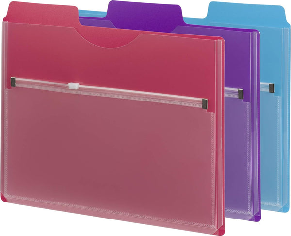 Smead Project Organizer with Zip Pouch, 1/3-Cut Tab, Letter Size, Assorted Colors, 3 per Pack