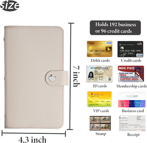 lizimandu Business Card Holder Book - PU Leather Organization Binder for Men & Women, Holds Up to 96 Cards (1-Beige)