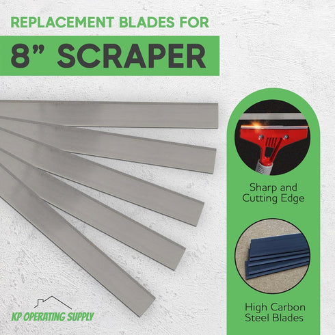 KP Operating Supply 8" 5 -Pack Replacement Floor Scraper Blades - Angled Demolition Scraper Blades for Efficient