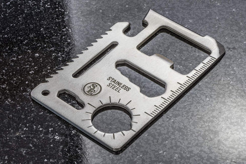SE 11-Function Stainless Steel Survival Pocket Tool - Compact, Credit Card-Sized Multi-Tool with Leatherette Case - Ideal for Camping, Hiking, and Outdoor Activities- MT908-1 by SE