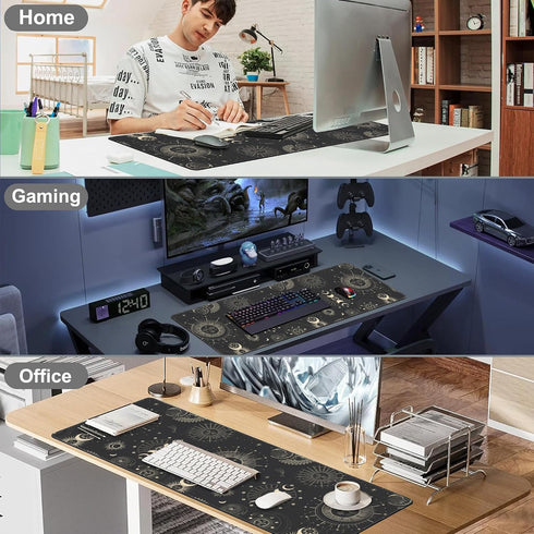 NIYLYNSYN 31.5"x11.8" Phase of The Moon Desk Mat,Large Moon Phase Changes Gaming Keyboard Mouse Pad,Non-Slip Rubber