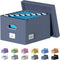 Collapsible File Organizer Storage Box for Office, Document Organizer with Lids, Easy Slide, Navy Blue