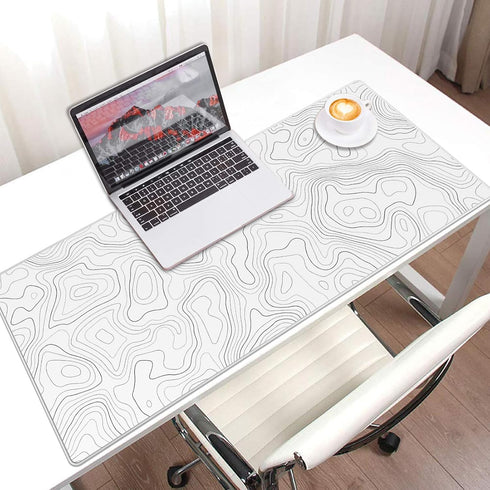 JIALONG White Topographic Large Gaming Mouse Pad, XXL Mousepad, Big Desk Pad for Keyboard and Mouse, Gaming Computer