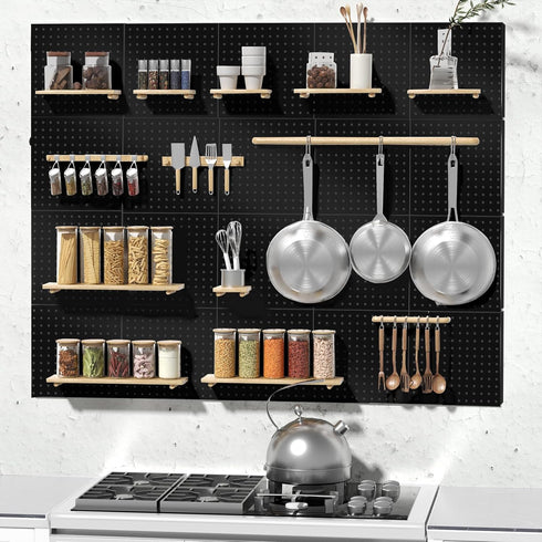 Peg Board, 6PCS Heavy Duty Metal Pegboard Wall Organizer with Frame, Black Pegboard for Garage, Craft Room Organization