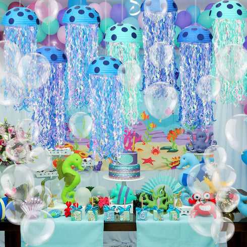 Lunmon 8 Sets 8 10 Inch 100 5/10 Inch Sponge Themed Birthday Party Decoration or Jellyfish Hanging Paper Lanterns Pcs