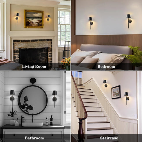Hillsboro 5000mAh Dimming (Black-1PCS-3 Battery Operated Wall Sconces, Cordless Rechargeable Battery LED Wall Sconce