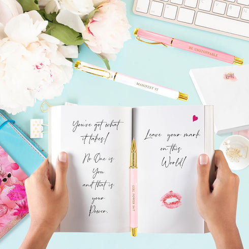 Boss Lady Girl Boss Pen Set - Chic Motivational Pens for Women with Inspirational Quotes, Ideal Office Decor Gifts